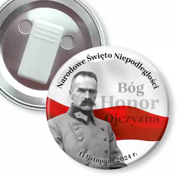 przypinka z żabką Narodowe Święto Niepodległości z Piłsudskim
