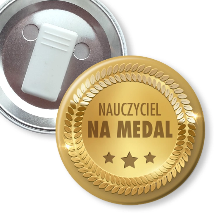 przypinka z żabką Nauczyciel na medal