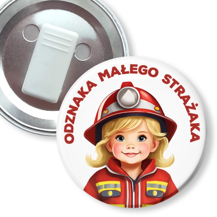 przypinka z żabką Odznaka Małego Strażaka dziewczynka strażak