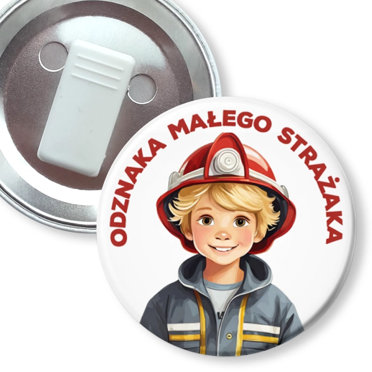 przypinka z żabką Odznaka Małego Strażaka chłopiec strażak