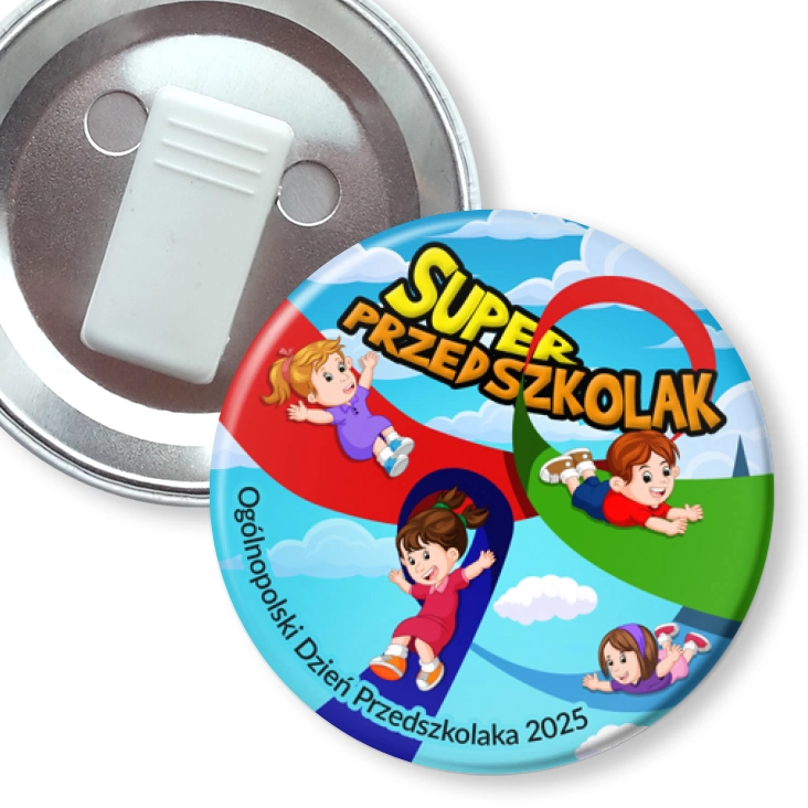 przypinka z żabką Ogólnopolski Dzień Przedszkolaka Super Przedszkolak