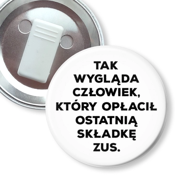 przypinka z żabką Ostatnia składka ZUS