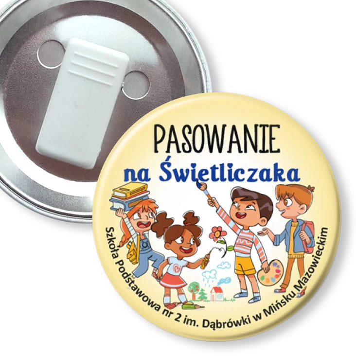 przypinka z żabką Pasowanie na Świetliczaka SP2 Mińsk Mazowiecki