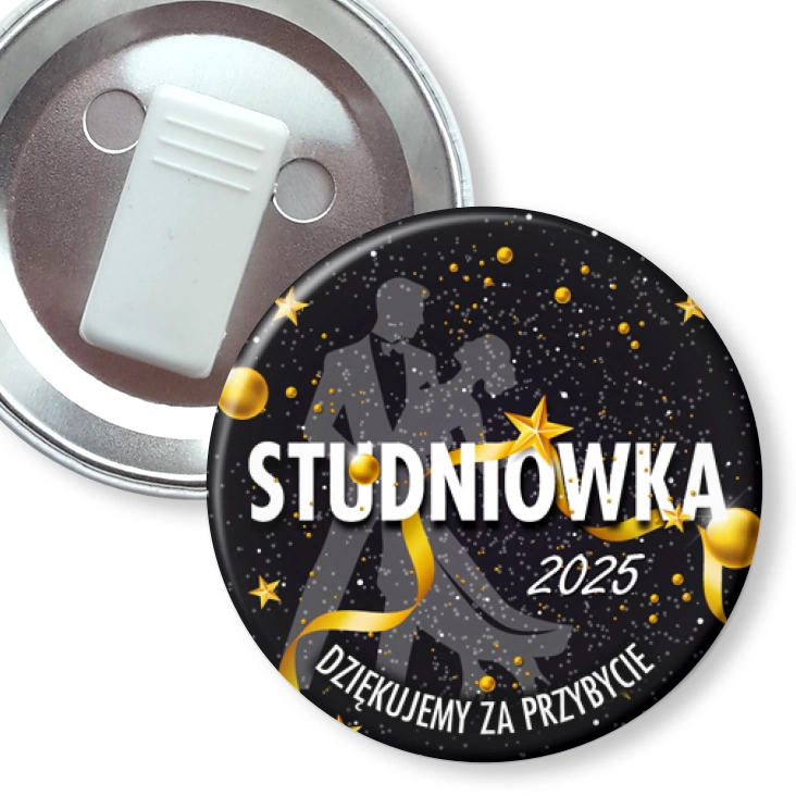 przypinka z żabką Podziękowanie dla gości Studniówka para tańcząca wśród gwiazd