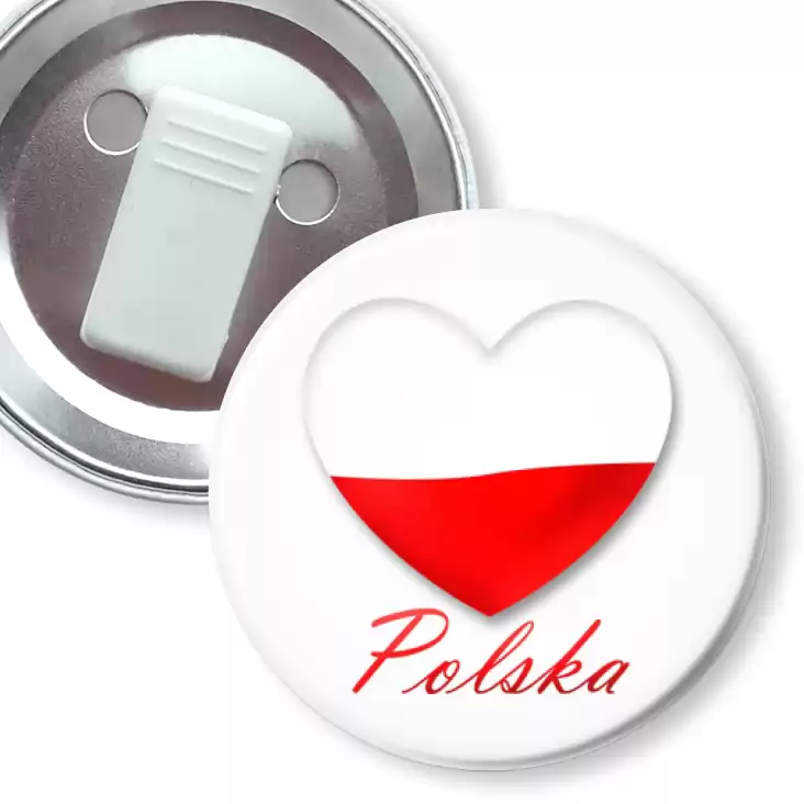 przypinka z żabką Polska biało-czerwone serce