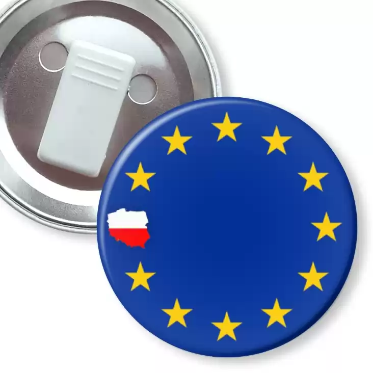 przypinka z żabką Polska jako gwiazdka Unii Europejskiej