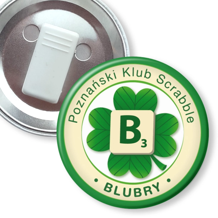 przypinka z żabką Poznański Klub Scrabble Blubry