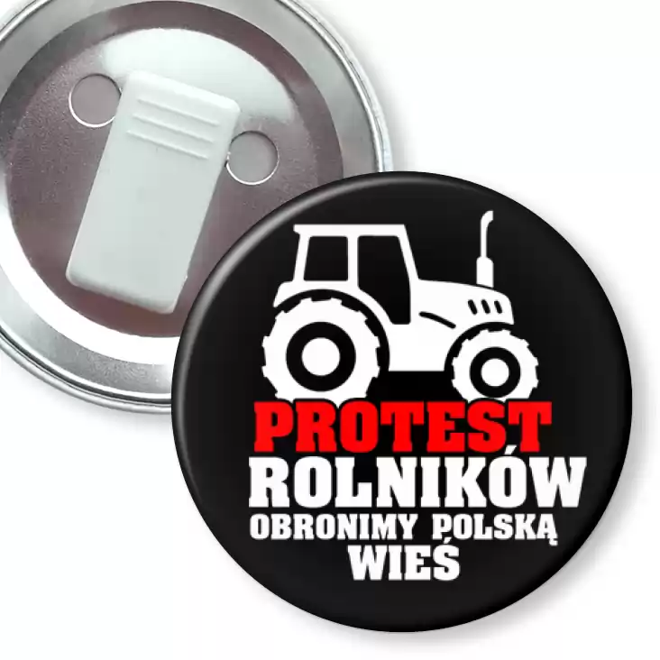 przypinka z żabką Protest rolników Obronimy polską wieś