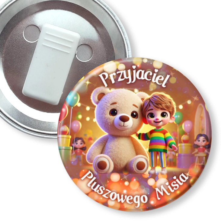 przypinka z żabką Przyjaciel pluszowego misia dziecko z misiem