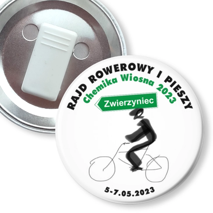 przypinka z żabką Rajd Rowerowy i Pieszy Chemika Wiosna 2023