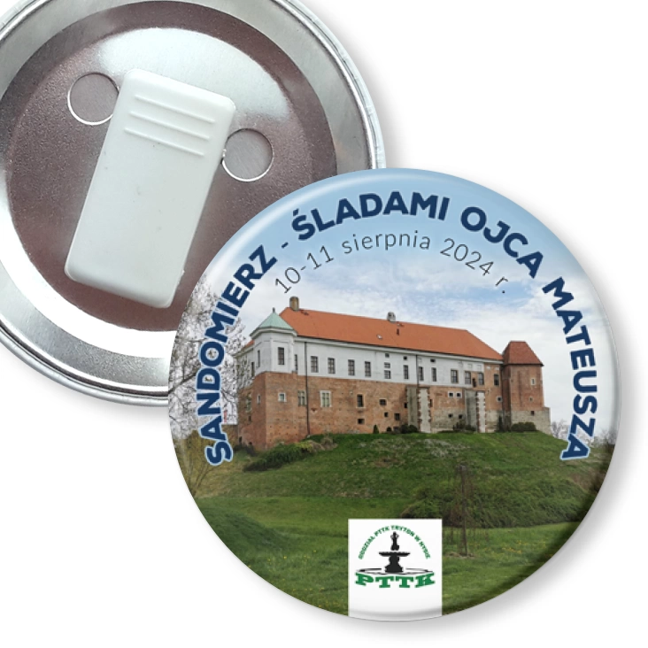 przypinka z żabką Rajd Sandomierz - śladami ojca Mateusza