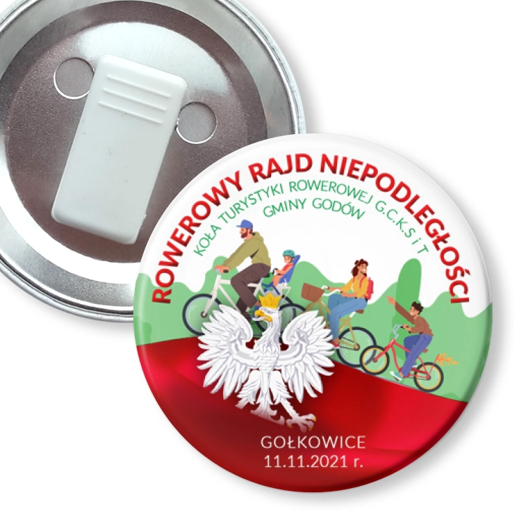 przypinka z żabką Rowerowy Rajd Niepodległości