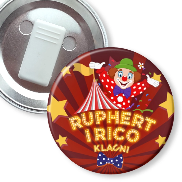 przypinka z żabką Ruphert i Rico Klauni Show