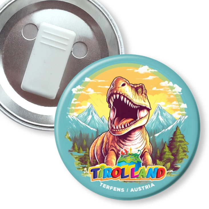 przypinka z żabką Rysunkowy tyranozaur Tirolland