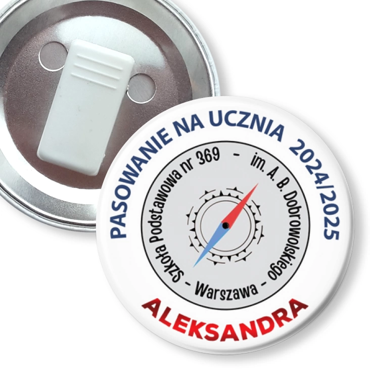 przypinka z żabką SP 369 Warszawa Pasowanie na Ucznia