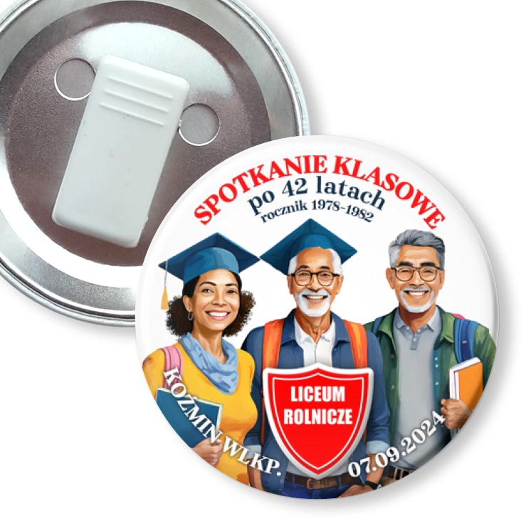 przypinka z żabką Spotkanie klasowe po 42 latach Liceum Rolnicze Koźmin Wlkp.