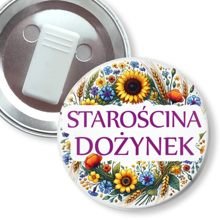 przypinka z żabką Starościna dożynek kwiaty polne