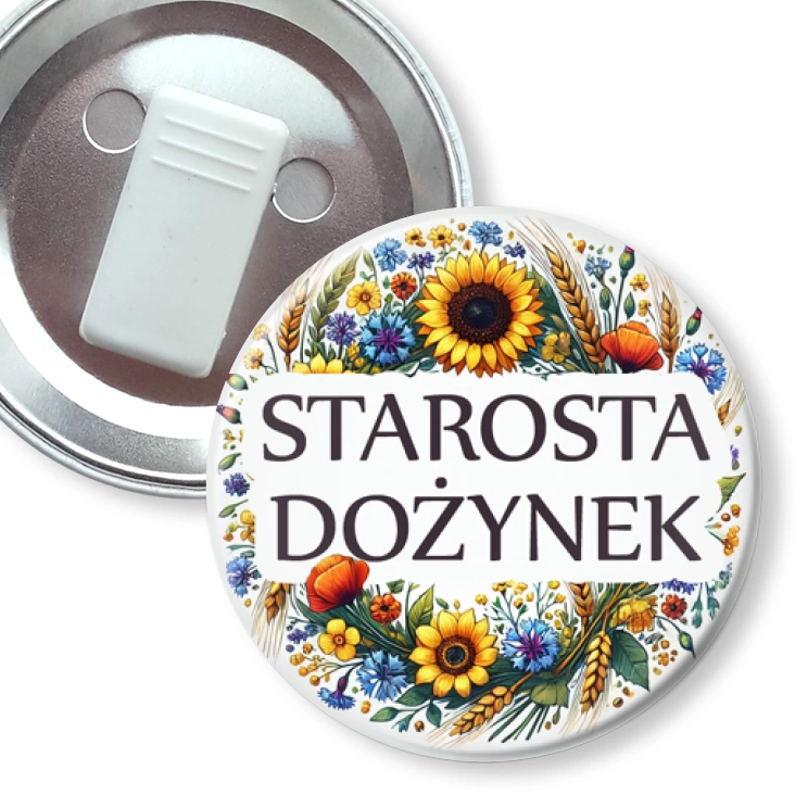 przypinka z żabką Starosta dożynek kwiaty polne