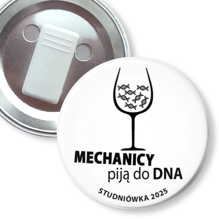 przypinka z żabką Studniówka biała mechanicy piją do dna