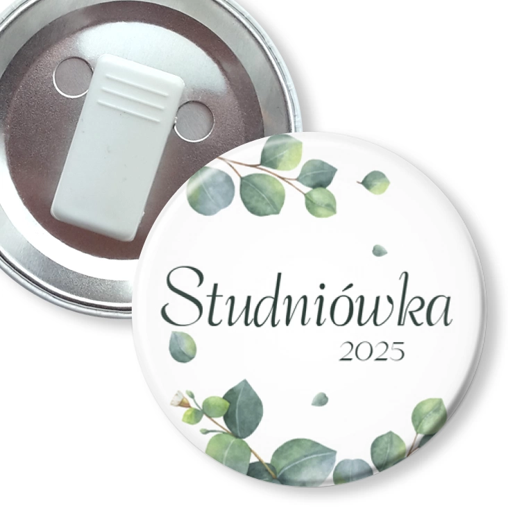 przypinka z żabką Studniówka button z listkami