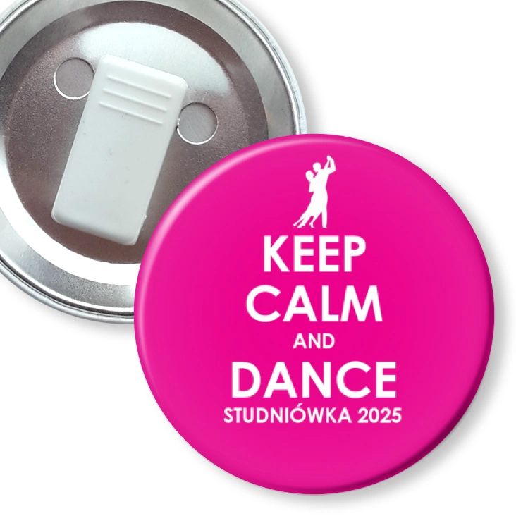 przypinka z żabką Studniówka keep calm and dance różowa