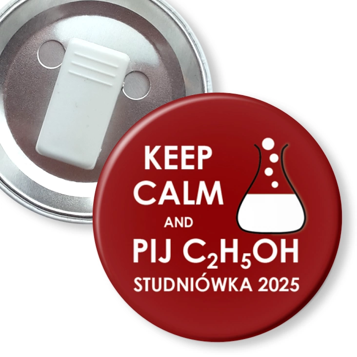 przypinka z żabką Studniówka keep calm and pij C2H5OH