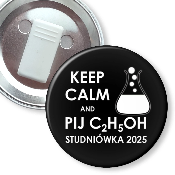 przypinka z żabką Studniówka keep calm and pij C2H5OH czarna