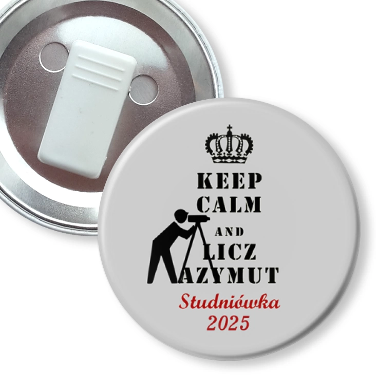 przypinka z żabką Studniówka keep calm i licz azymut