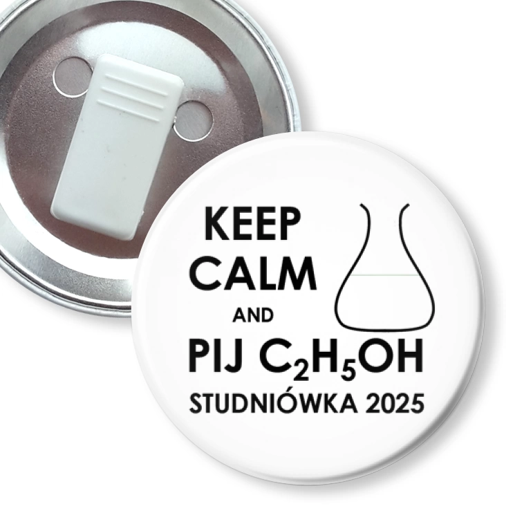 przypinka z żabką Studniówka keep calm i pij C2H5OH biała