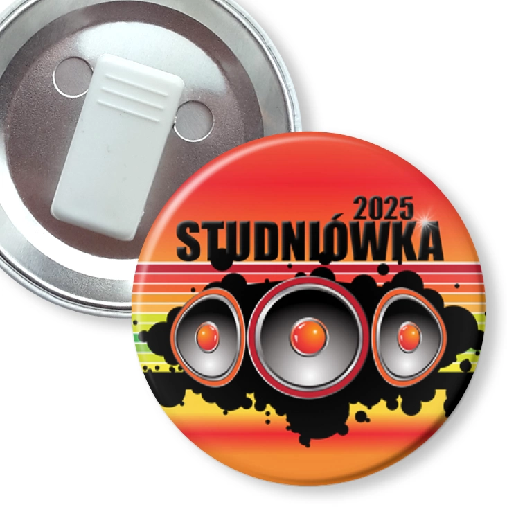przypinka z żabką Studniówka malinowa z głośnikami