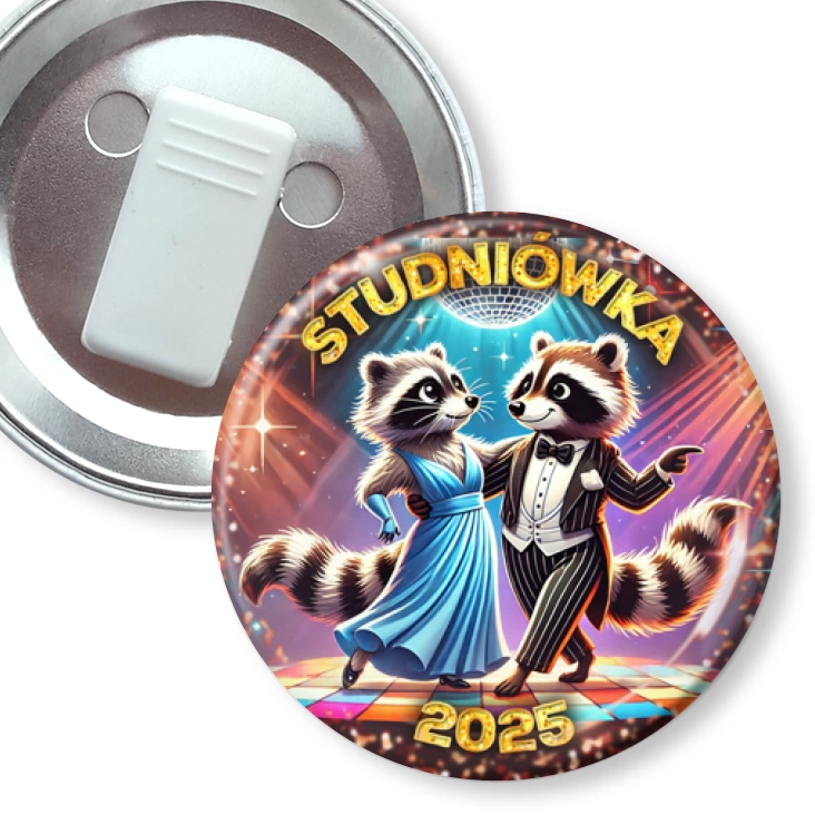 przypinka z żabką Studniówka szop Pedro