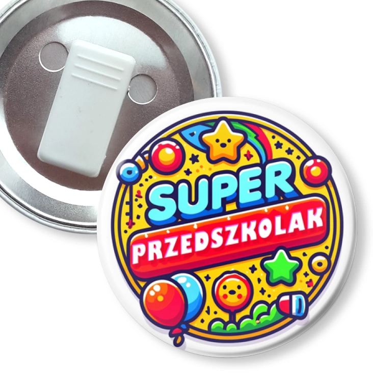 przypinka z żabką Super Predszkolak na kolorowo