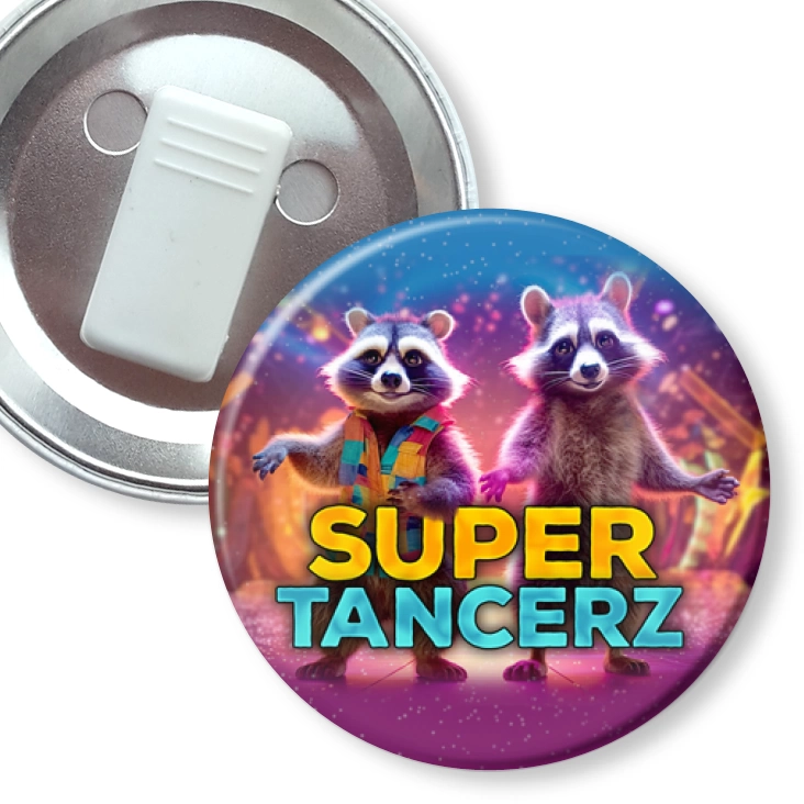 przypinka z żabką Super tancerz szop Pedro