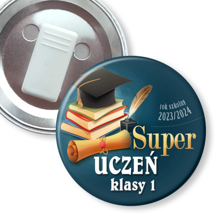 przypinka z żabką Super uczeń klasy 1