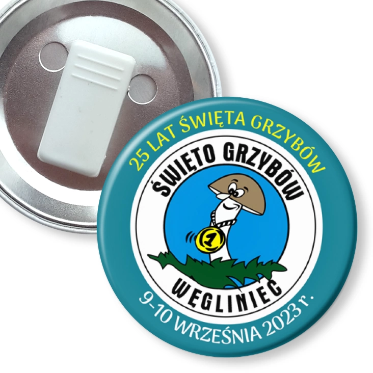 przypinka z żabką Święto Grzybów Węgliniec 2023