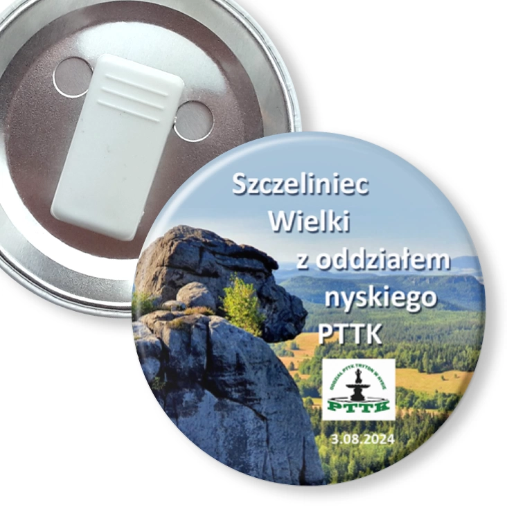 przypinka z żabką Szczeliniec Wielki z oddziałem nyskiego PTTK