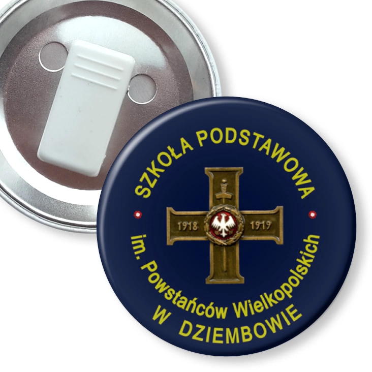 przypinka z żabką Szkoła Podstawowa w Dziembowie