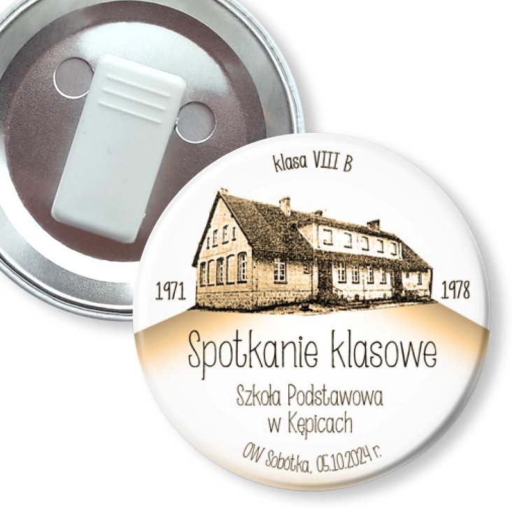 przypinka z żabką Szkoła Podstawowa w Kępicach spotkanie klasowe