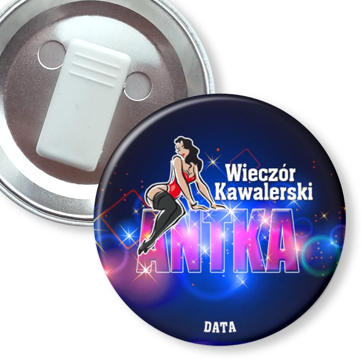 przypinka z żabką Wieczó kawalerski z diablicą i imieniem