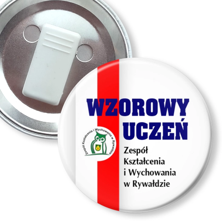 przypinka z żabką Wzorowy Uczeń Zespół Szkół Kształcenia w Rywałdzie