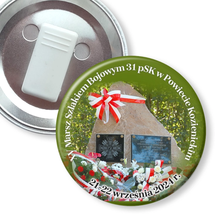 przypinka z żabką XV Marsz Szlakiem Bojowym 31 pSK w Powiecie Kozienickim