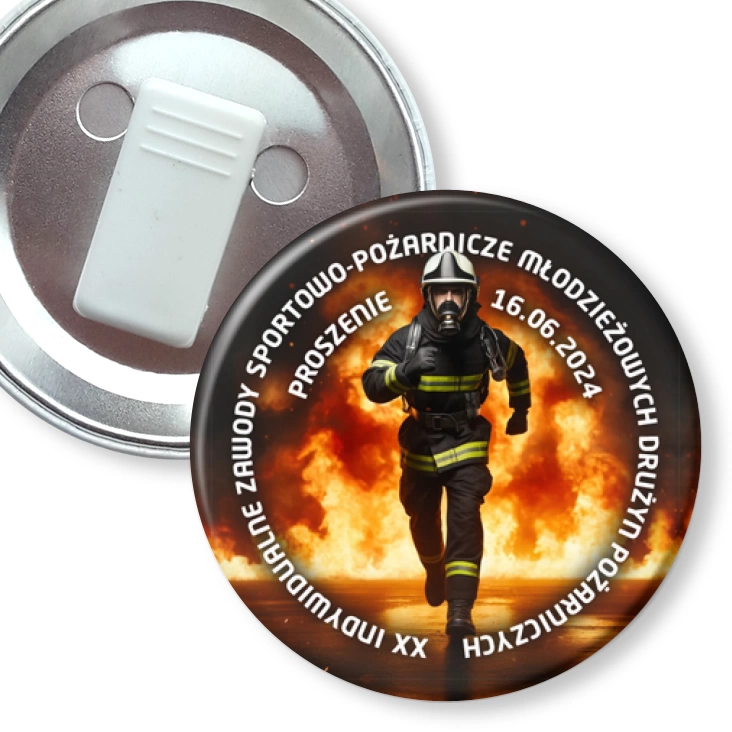przypinka z żabką XX Zawody Pożarnicze Proszenie