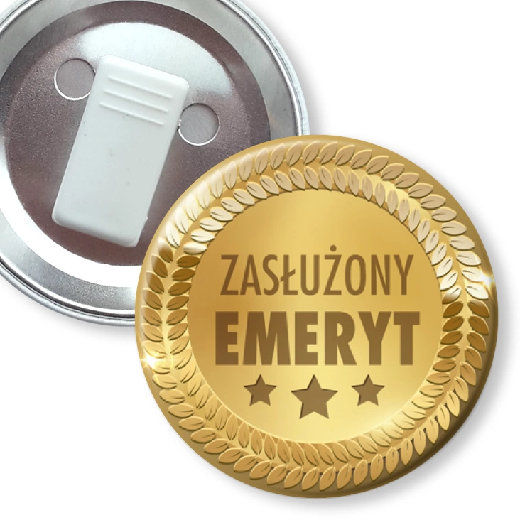 przypinka z żabką Zasłużony emeryt złoty kolor