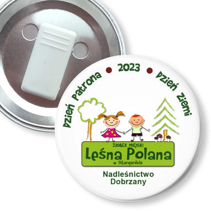 przypinka z żabką Żłobek Leśna Polana Dzień Patrona