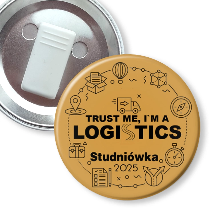 przypinka z żabką Studniówka złota trust me I am Logistic