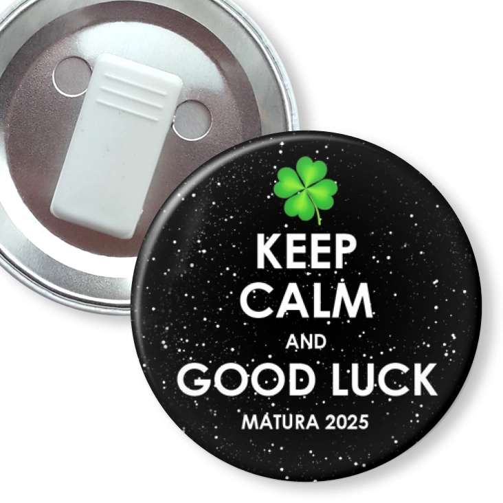 przypinka z żabką Matura Keep Calm and Good Luck