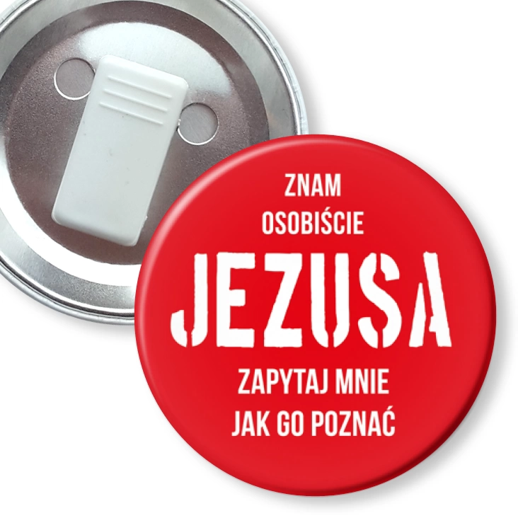 przypinka z żabką Znam osobiście Jezusa