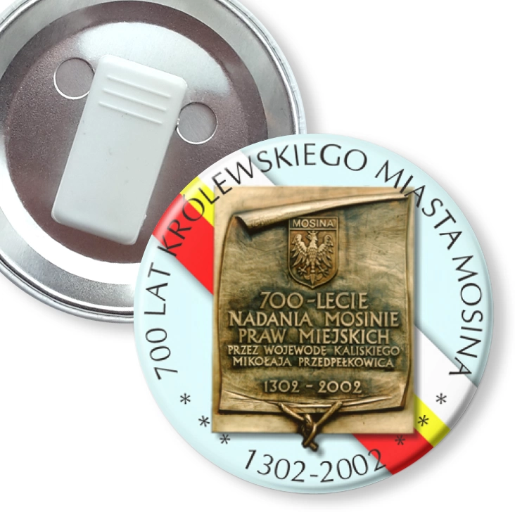 przypinka z żabką 700 lat Królewskiego Miasta Mosina