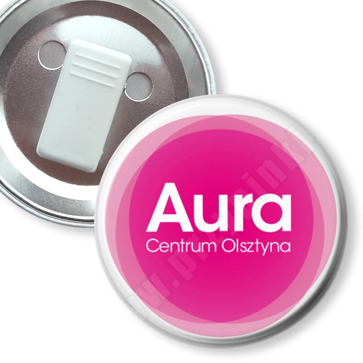 przypinka z żabką Aura Centrum Olsztyna
