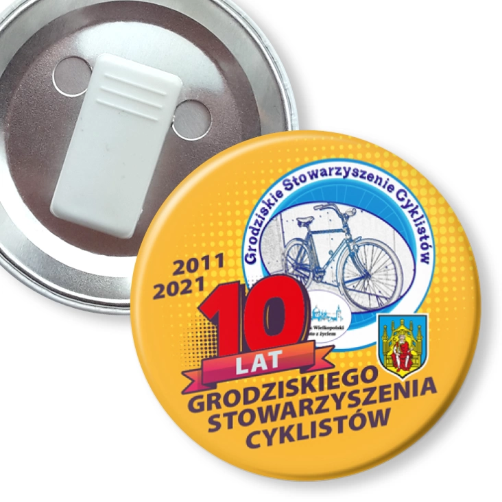 przypinka z żabką 10 lat Grodziskiego Stowarzyszenia Cyklistów